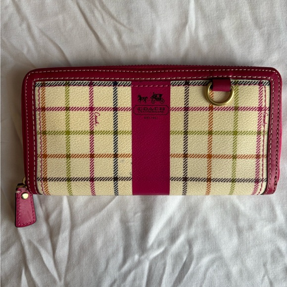 Coach Handbags - Coach Heritage Pink Plaid Tattersall Accordion Wallet Y2K